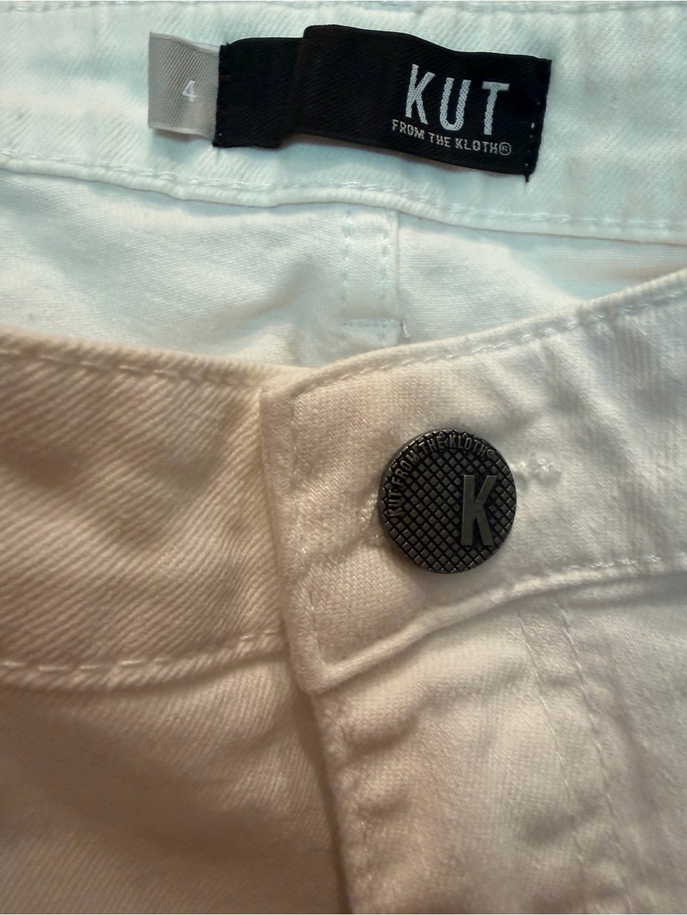 Kut from the Kloth Catherine Boyfriend White Frayed Hem Denim Bermuda Shorts - Picture 3 of 5